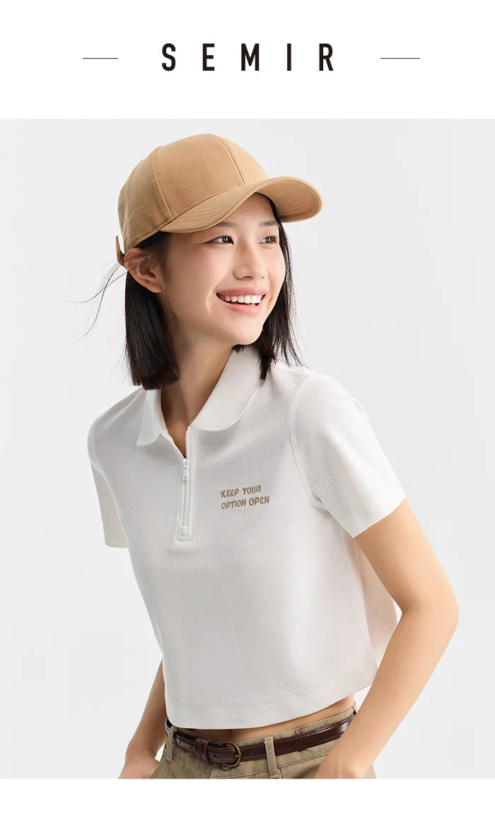 Semir Polo Shirt Frauen kurze Buchstaben Stickerei 2024 Sommer neue anti bakterielle Textur Top Temperament