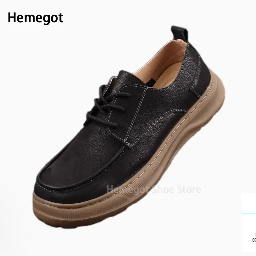 Thick-Soled Men's Shoes Retro British Style Non-Slip Leather Shoes Men's Shoes Wear-Resistant Solid Color Handmade Men's Shoes