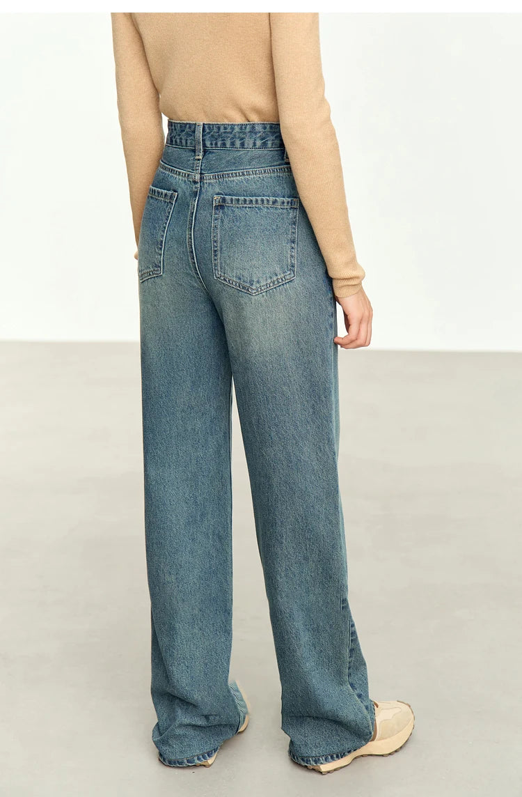 Damen Baggy Jeans im Retro-Stil mit Taschen für das Büro
