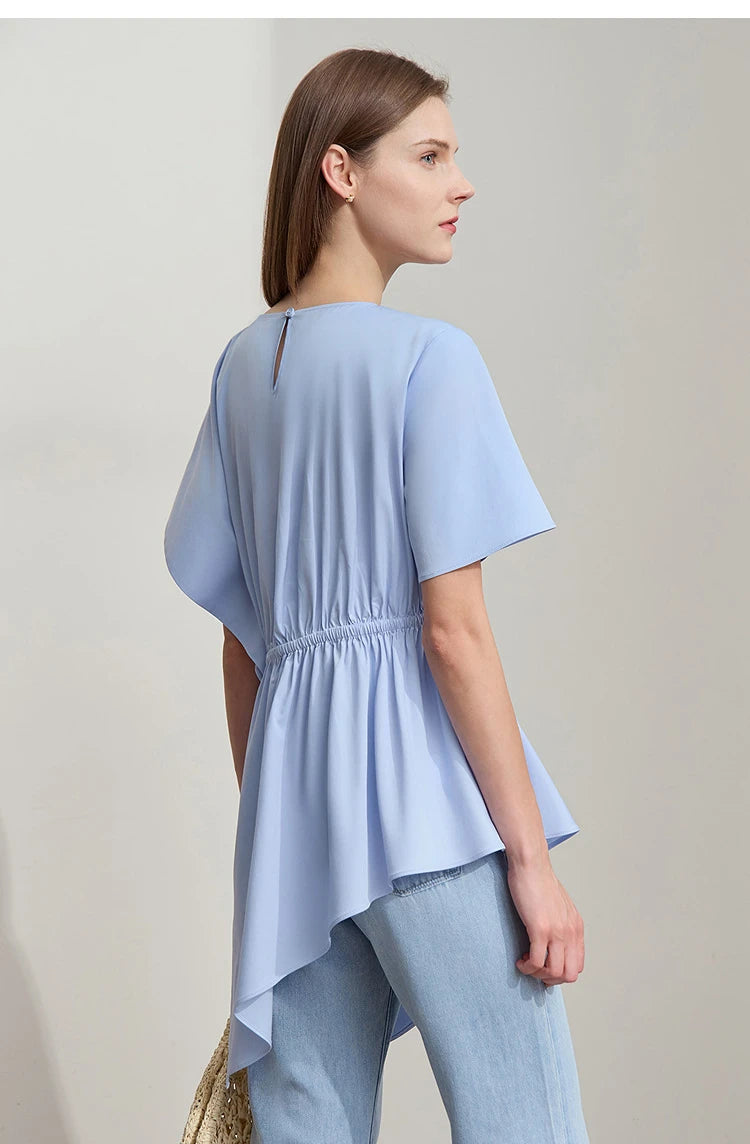 Damen T-Shirt mit rundem Hals und asymmetrischem Design für den Sommer
