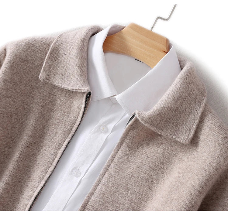 Herbst Winter 100% Hohe Qualität Wolle Strickjacke männer Revers Dicken Zipper Casual Pullover Große Größe Kaschmir Stricken Jacke Männer tops