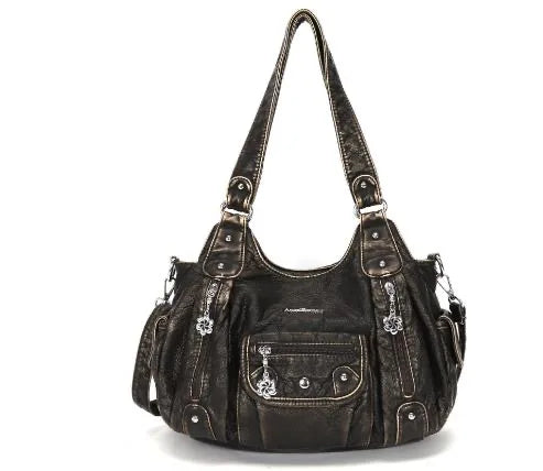 Damen-Schultertasche mit Top-Griff aus weichem PU und Mehrfachfächern mit Reißverschluss und Innenfutter aus Polyester