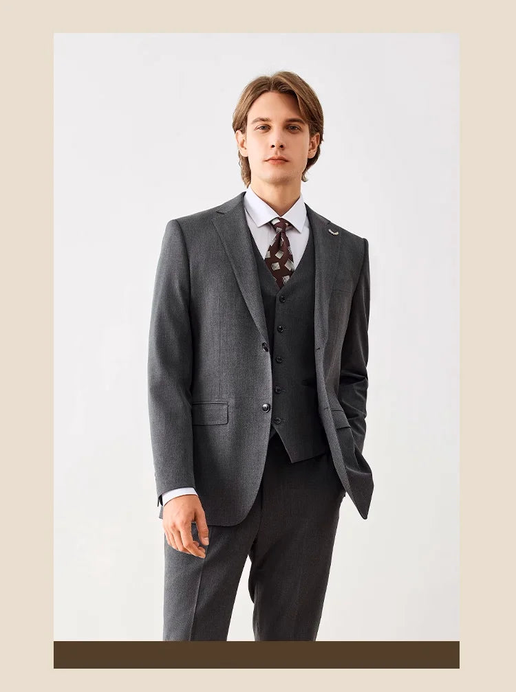 Herrenanzug-Set mit Blazer und Hose, dünner Stoff, lässiger Stil, ideal für Frühling und Herbst, in Khaki oder Schwarz, einreihig, perfekt für Hochzeiten und festliche Anlässe.