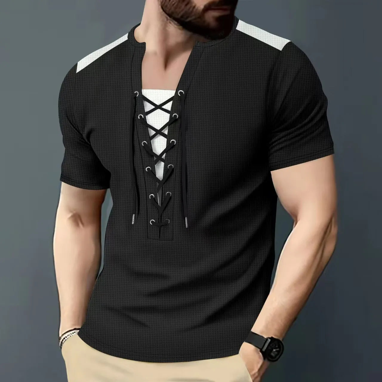 Kurzärmeliges Herren-Sommer-T-Shirt mit lockeren Streifen – vielseitiges, trendiges Oberteil für Paare