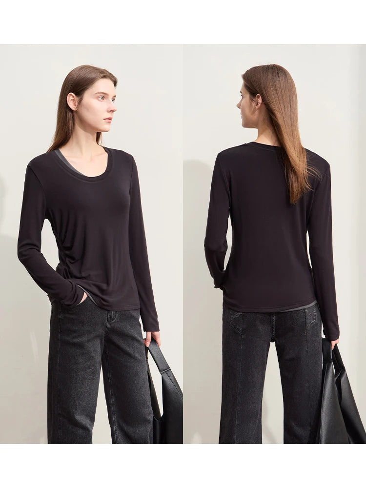 Damen T-Shirts im Minimalismus-Stil mit Patchwork für den Herbst 2024
