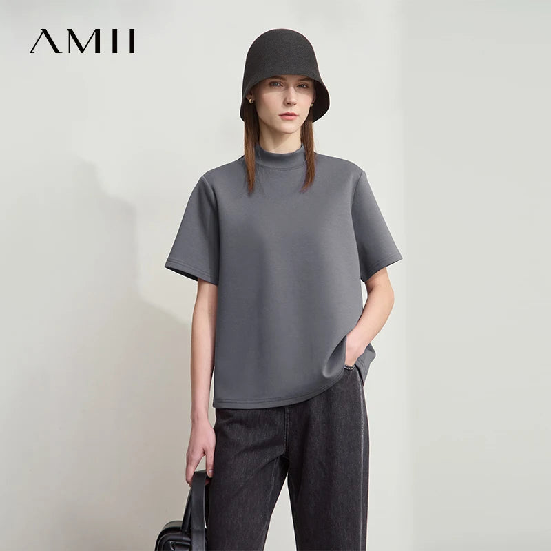 Damen Casual T-Shirt mit Gedrucktem Rollkragen und Kurzarm für den Sommer