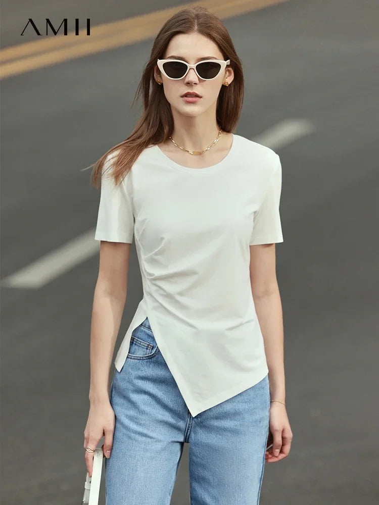 Damen T-Shirt mit asymmetrischem Design und kurzen Ärmeln für den Sommer