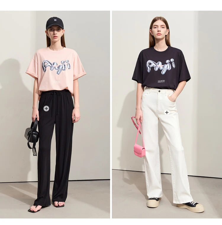 Damen T-Shirts im lässigen Stil mit O-Ausschnitt und modischem Druck