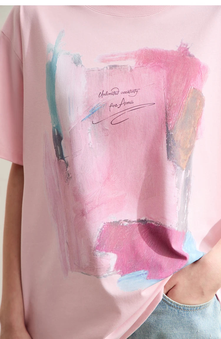 Damen T-Shirts im minimalistischen Stil mit abstraktem Druck für den Sommer