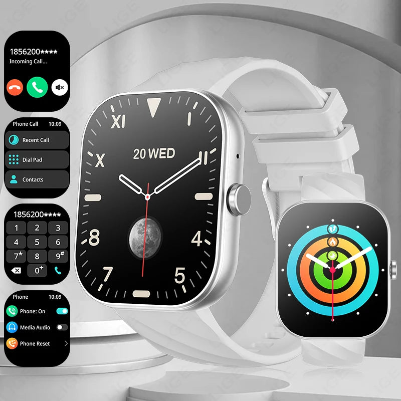 LIGE Neue Smartwatch mit Sprachanruf, ultragroßer 2,01'' HD-Bildschirm, 24-Stunden-Gesundheitsmonitor, Smartwatch, 100+ Sportmodi, modische Zifferblätter