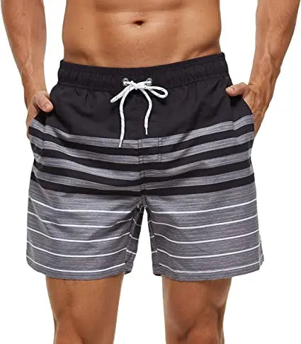 Herren-Badeshorts mit Farbverlauf, schnelltrocknend, mit Reißverschlusstaschen und Mesh-Futter – modische Schwimmshorts für den Strand