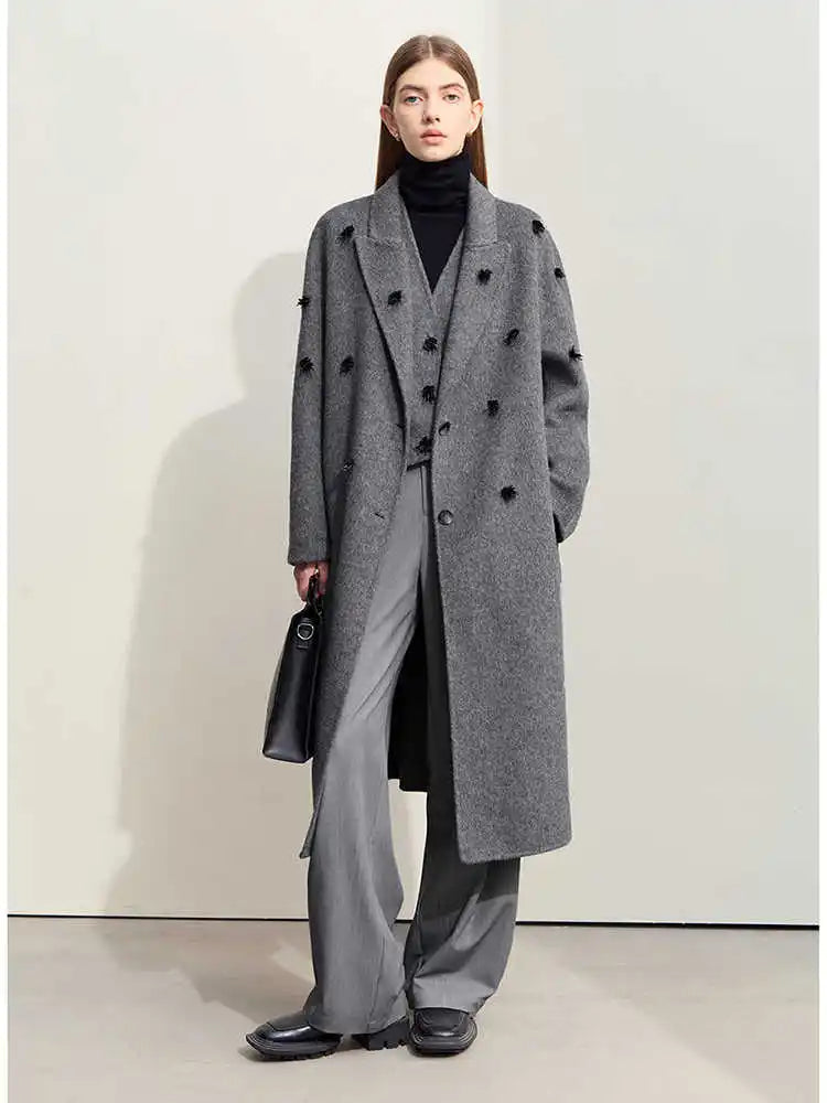 Frauen Winterkleid aus Wolle mit Turn-Down Kragen und Taschen