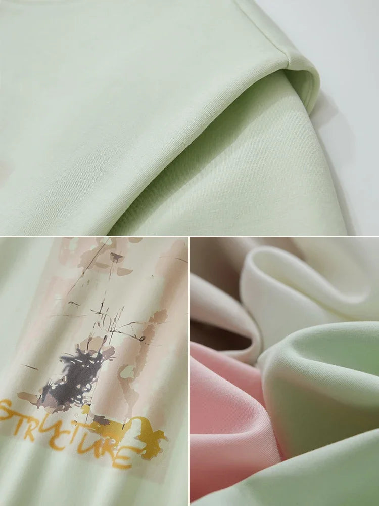 Damen T-Shirt im minimalistischen Stil mit lässigem O-Ausschnitt und Kunstdruck