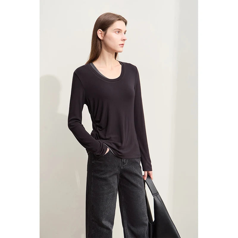 Damen T-Shirts im Minimalismus-Stil mit Patchwork für den Herbst 2024