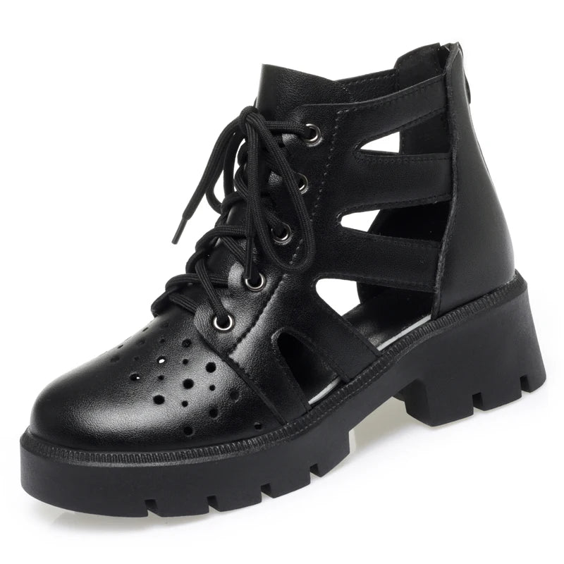 Damen Mesh Stiefeletten Britisch Stil Echtes Leder