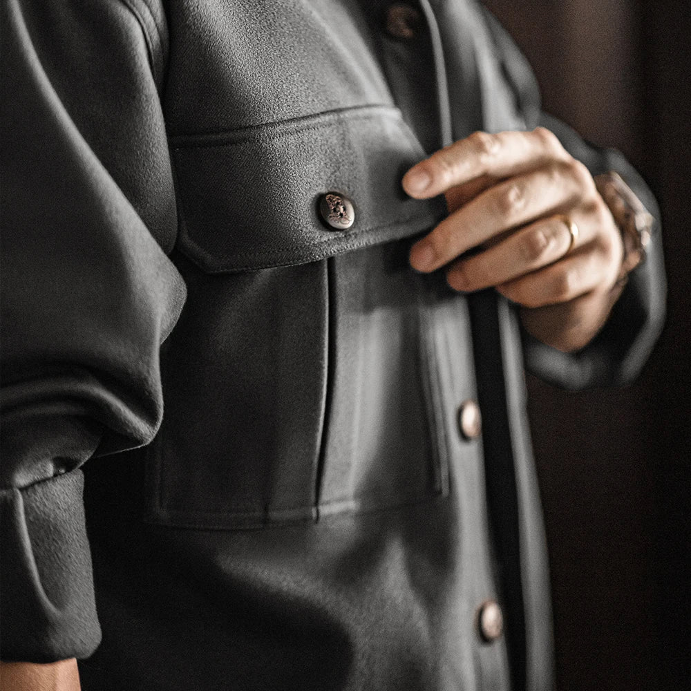 Herren Reversjacke Einfarbig Lockere Passform Taschen Schwerer Mantel