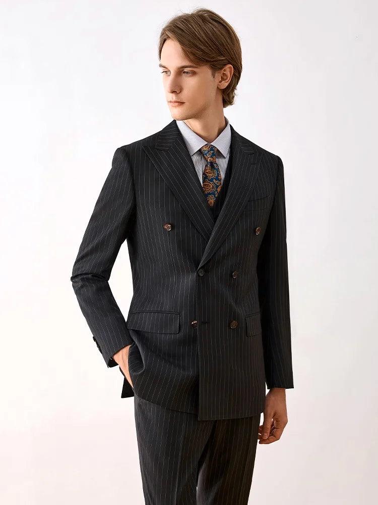 Hochwertiger Herrenanzug in Slim Fit mit schwarzem Sakko, Weste und Hose – ideal für Hochzeiten und festliche Anlässe