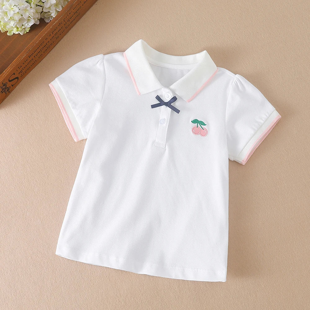 Mädchen Poloshirts Sommer Kurzarm Baby Mädchen T-Shirt Top Shirt Baumwolle Kleidung 2T-6T Kinder bestickte Hemden