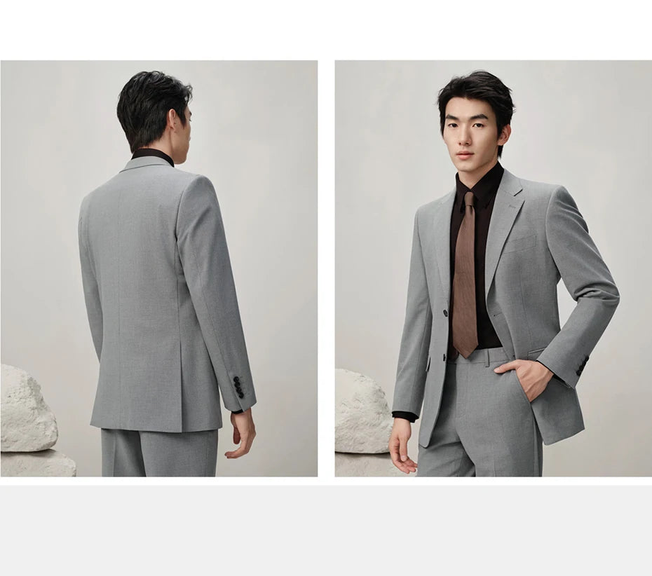 Herren-Anzugset mit Blazer und Hose in tiefem Blau und Khaki – modischer Seersucker für Frühling und Sommer, ideal für Hochzeiten und Büro.