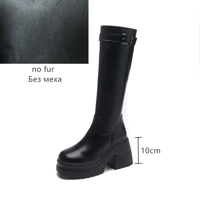 Damen Lange Stiefel im modischen Stil mit 10 cm hoher Plattform