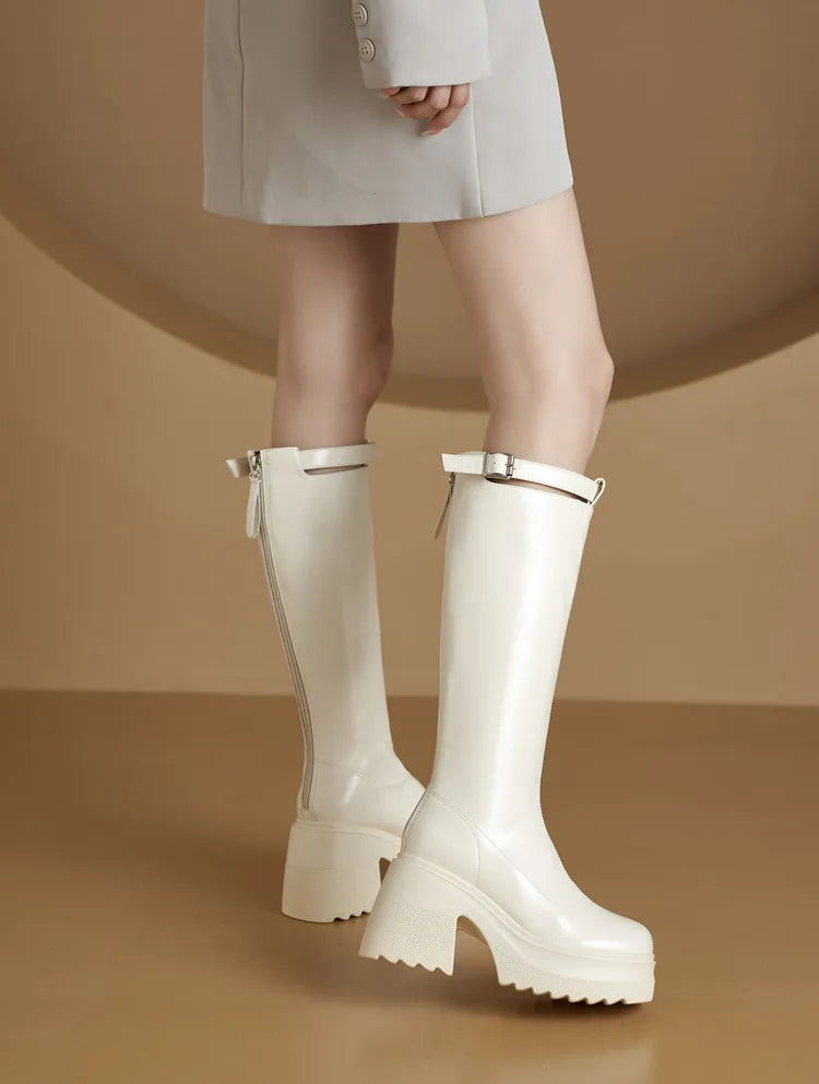 Damen Reiterstiefel im Römischen Stil mit 10 cm hoher Ferse