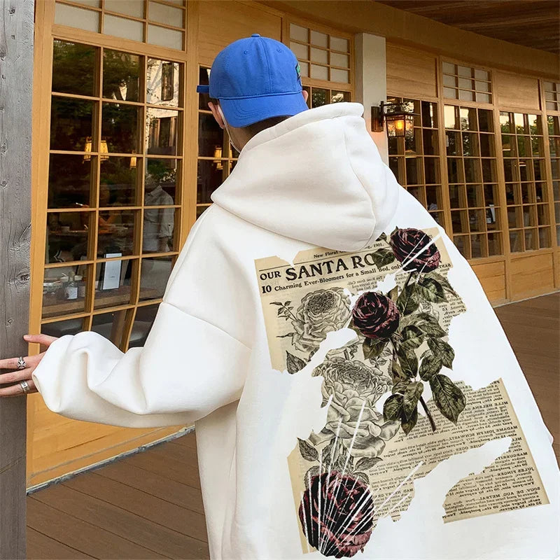 Herbst Goth Rose Grafik Druck männer Hoodies Hip Hop Mode Y2K Streetwear Kleidung Casual Fleece Lose Pullover Sweatshirts
