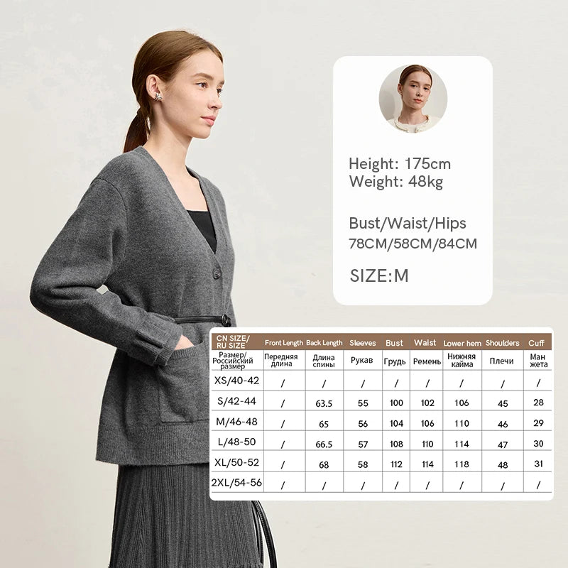 Damen-Strickjacke Wolle V-Ausschnitt Pendler einreihig locker Winter