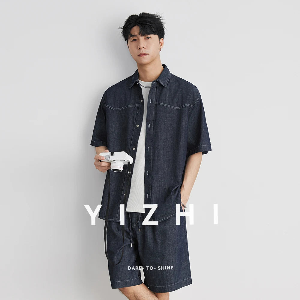 Herren Kurzarm Hemd aus Denim mit Knopf Design im urbanen Trendstyle