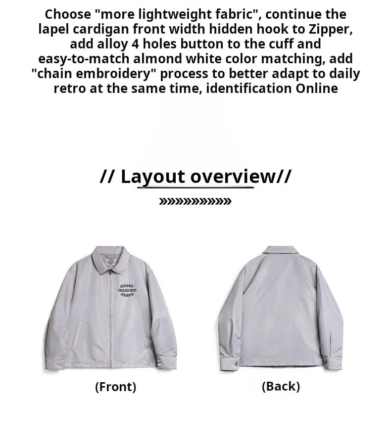 Herren Coach Jacke Vintage Gestickte Buchstaben Reißverschluss Notch-Revers Lässige Oberbekleidung
