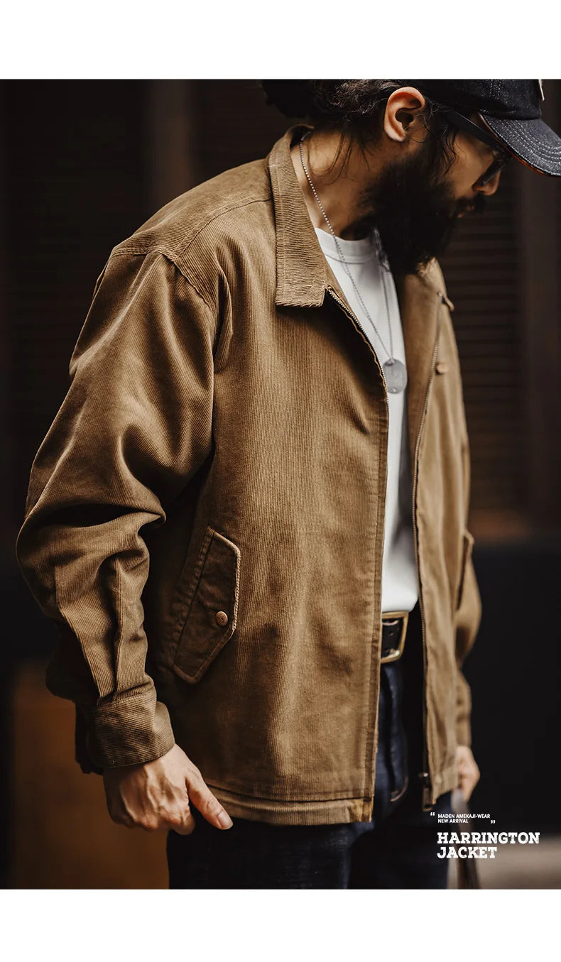 Herren Retro Cord Jacke mit Stehkragen und lässigen Taschen für Herbst