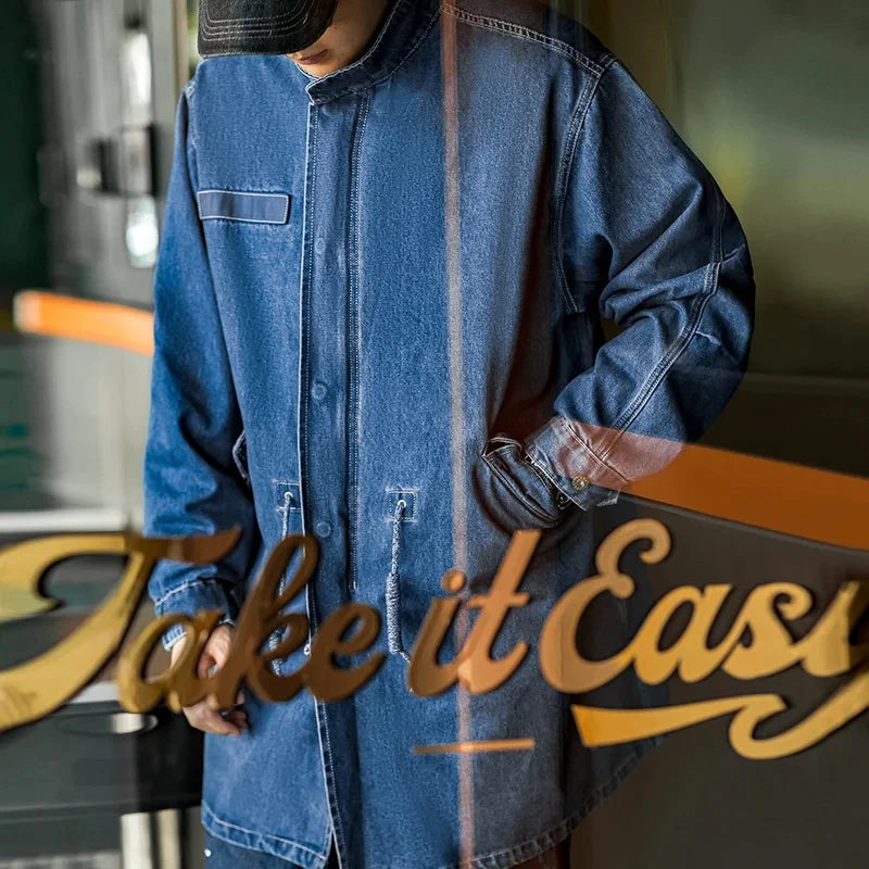 Retro M65 Denim Fischschwanz Trenchcoat – Stilvoller Lässiger Look
