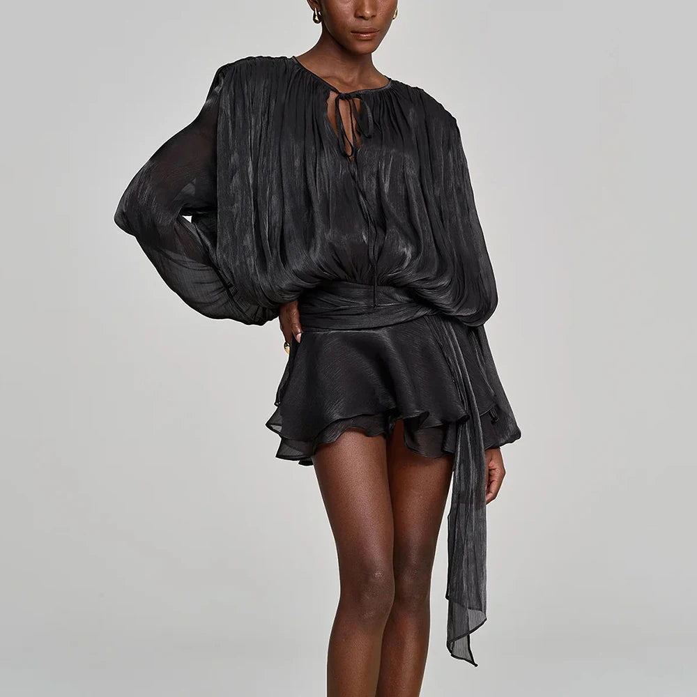 Elegantes Damen-Tunikakleid mit Rundhalsausschnitt, langen Ärmeln und Patchwork-Design