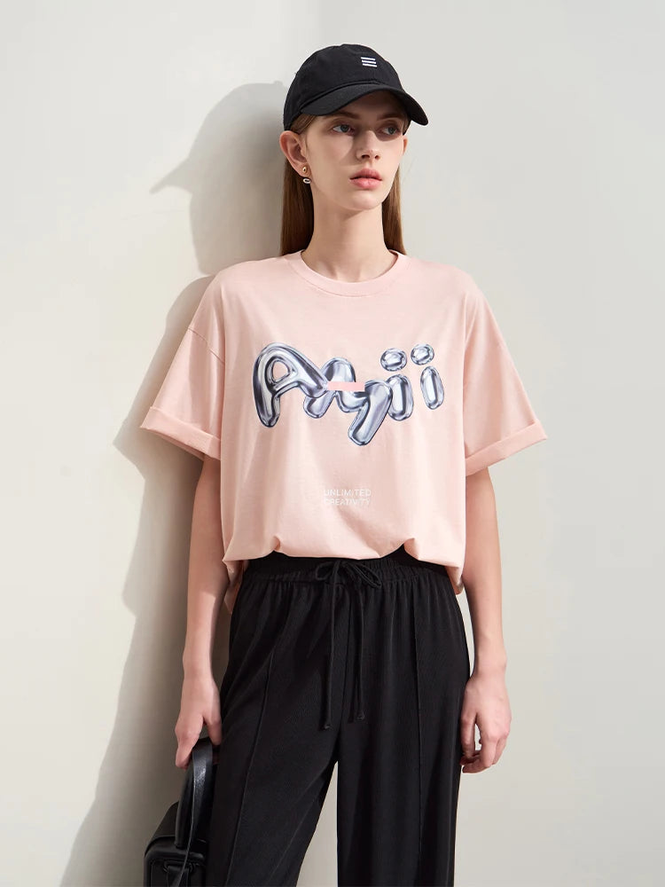 Damen T-Shirts im lässigen Stil mit O-Ausschnitt und modischem Druck