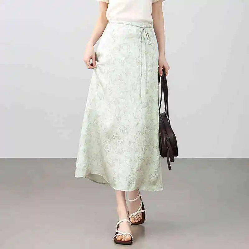 Damen Midi Rock im chinesischen Stil mit eleganter Schnürung und hohem Bund