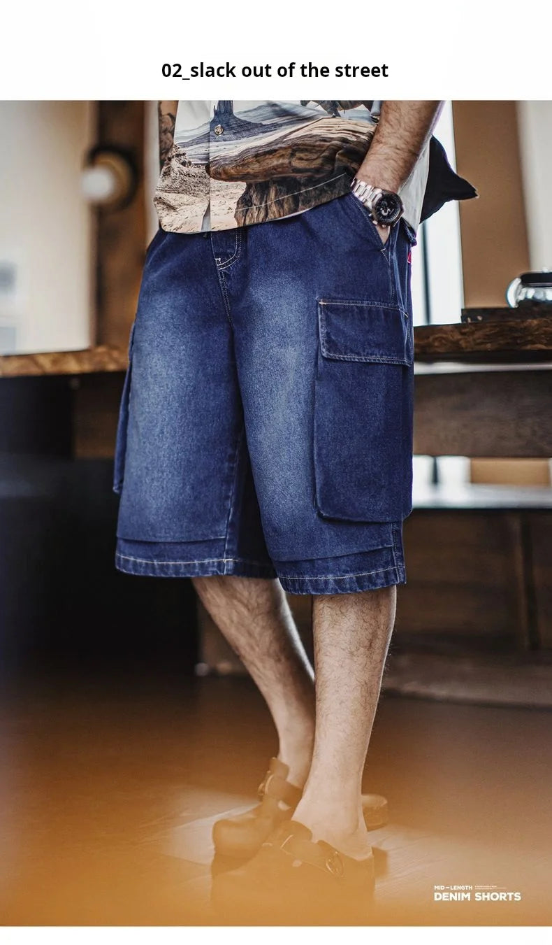 Herren Denim Shorts im Vintage-Stil mit losser Passform und elastischer Taille