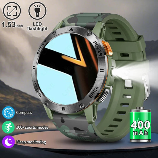 Männer Smartwatch im Militär-Stil mit 360x360 HD Bildschirm und Wasserdichtigkeit