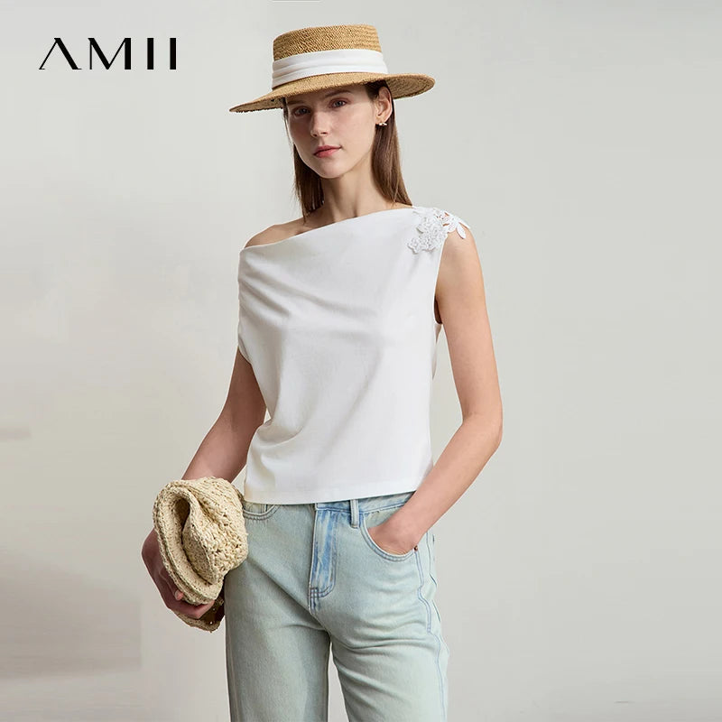 Damen Casual-T-Shirt im minimalistischen Stil mit Swing-Kragen und ärmellos