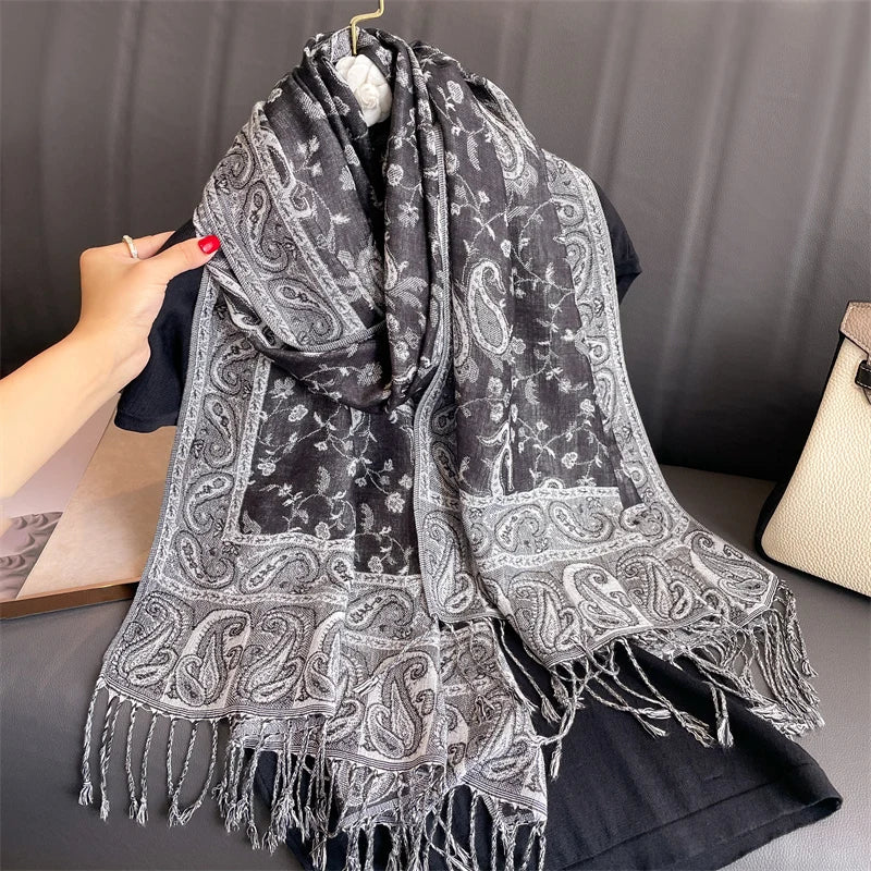 Damen Winterschal Kaschmir Pashmina Luxus Druck warm Stolen Foulard B