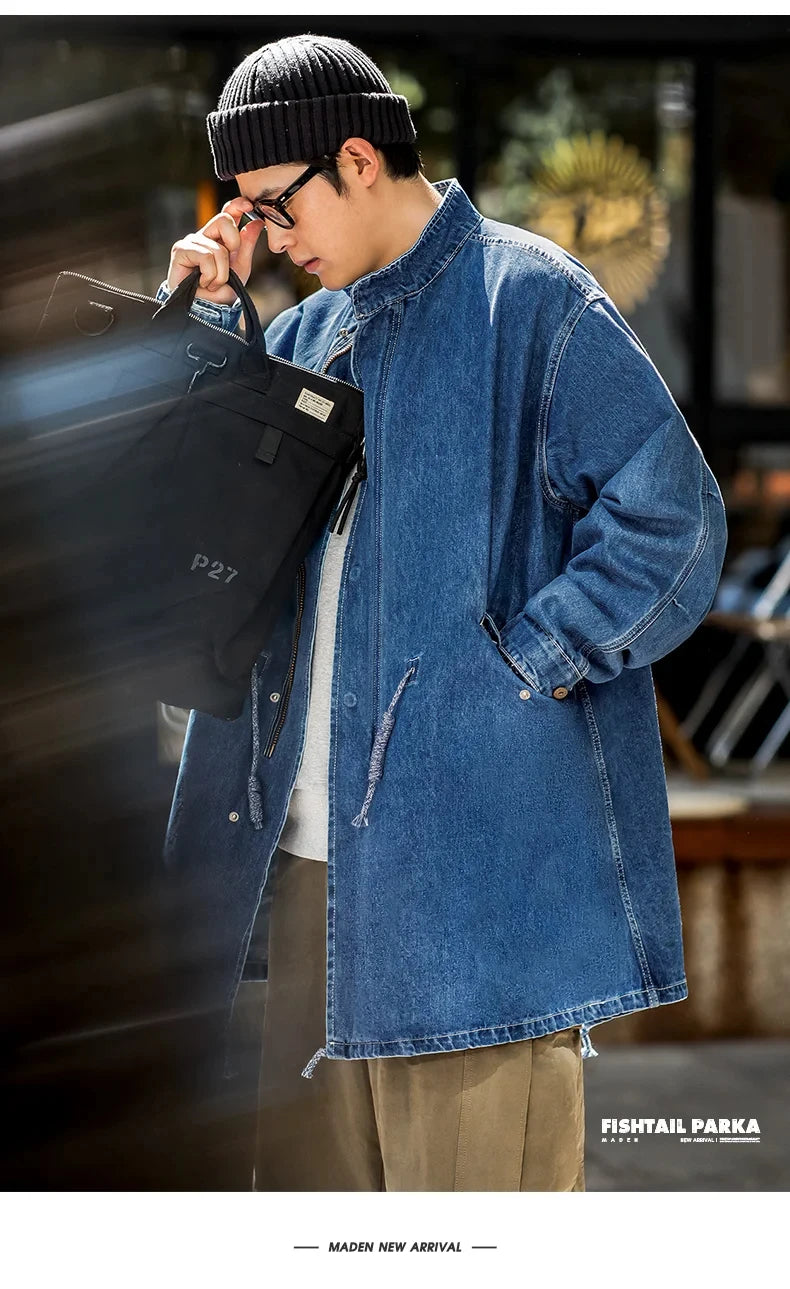 Retro M65 Denim Fischschwanz Trenchcoat – Stilvoller Lässiger Look