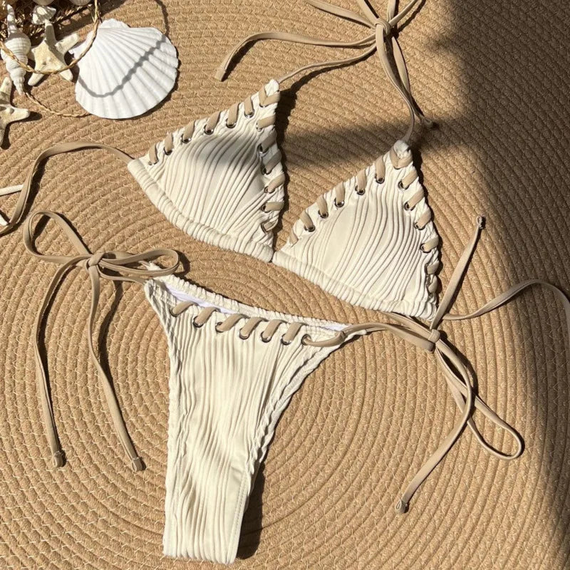 Sexy Bikini-Set mit Push-up-Effekt – Solides Badeoutfit für Damen am Strand oder Pool