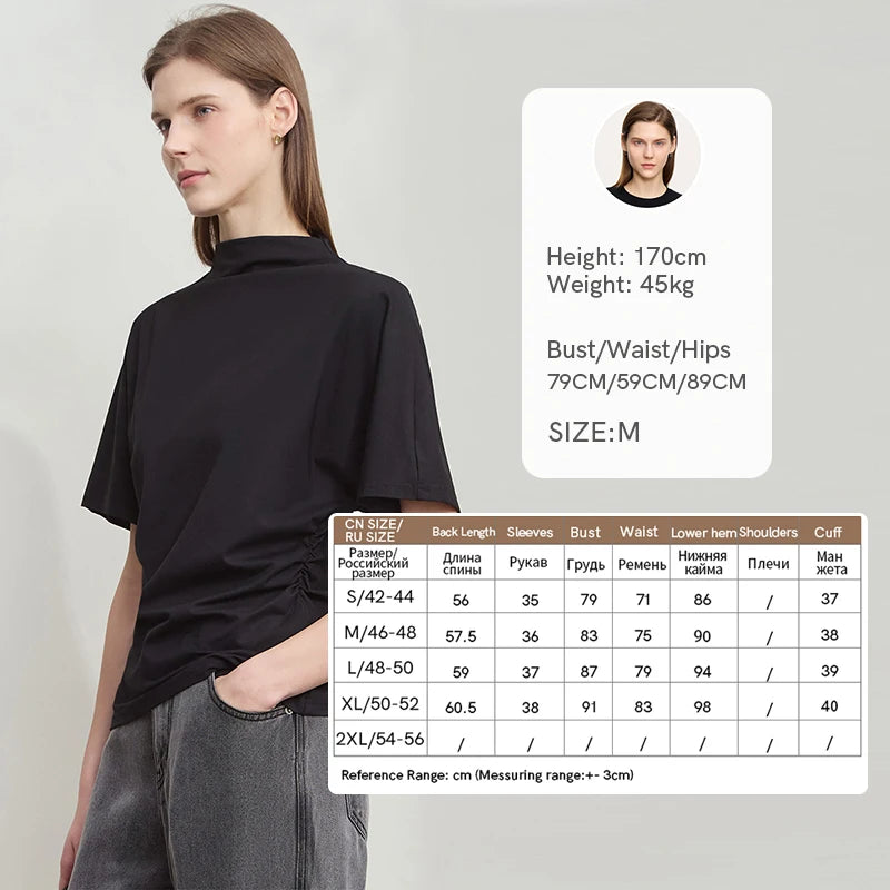Damen T-Shirt im minimalistischen Sommer-Stil mit solidem Rollkragen und Kurzarm