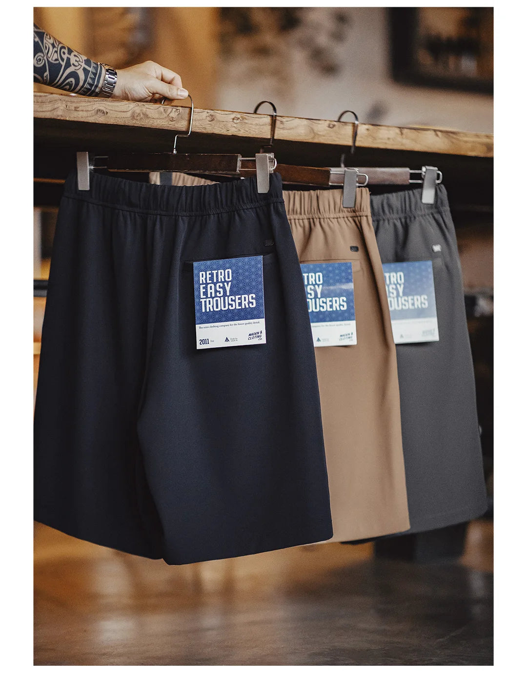 Herren Shorts aus Anti-Falten-Tuch mit elastischer Taille und lockerer Passform
