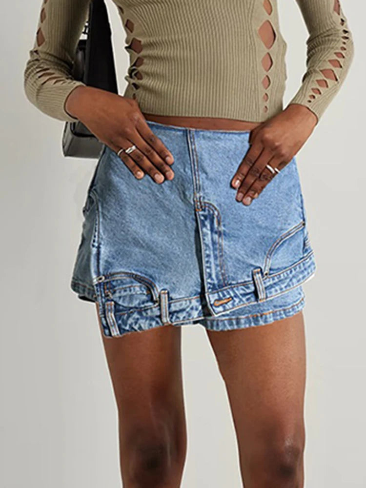 Colorblock-Leoparden-Jeans mit Hohldesign für Damen – High-Waist, gespleißte Taschen und weites Bein