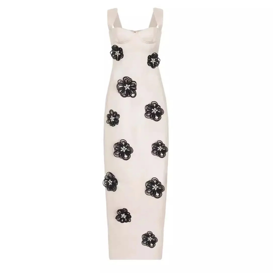 Ärmelloses Midikleid mit Polka-Dots und Patchwork-Spitze im Colorblock-Design für Damen mit Halterneck