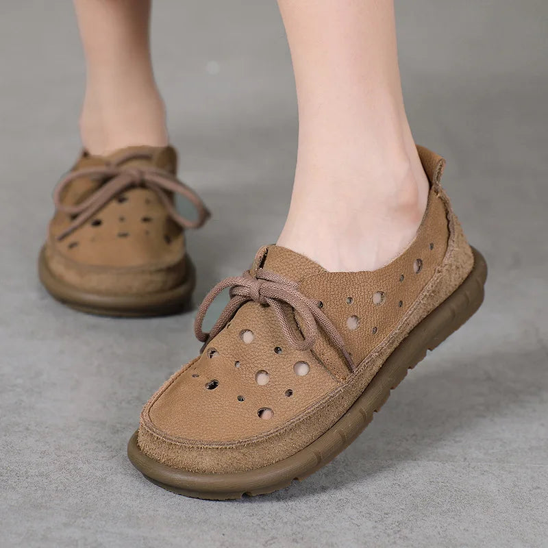 AIYUQI 2025, neue flache Damensandalen, rutschfeste Schnür-Loafer mit weichen Sohlen für Damen, Sommer-Strandschuhe mit großem Loch für Damen