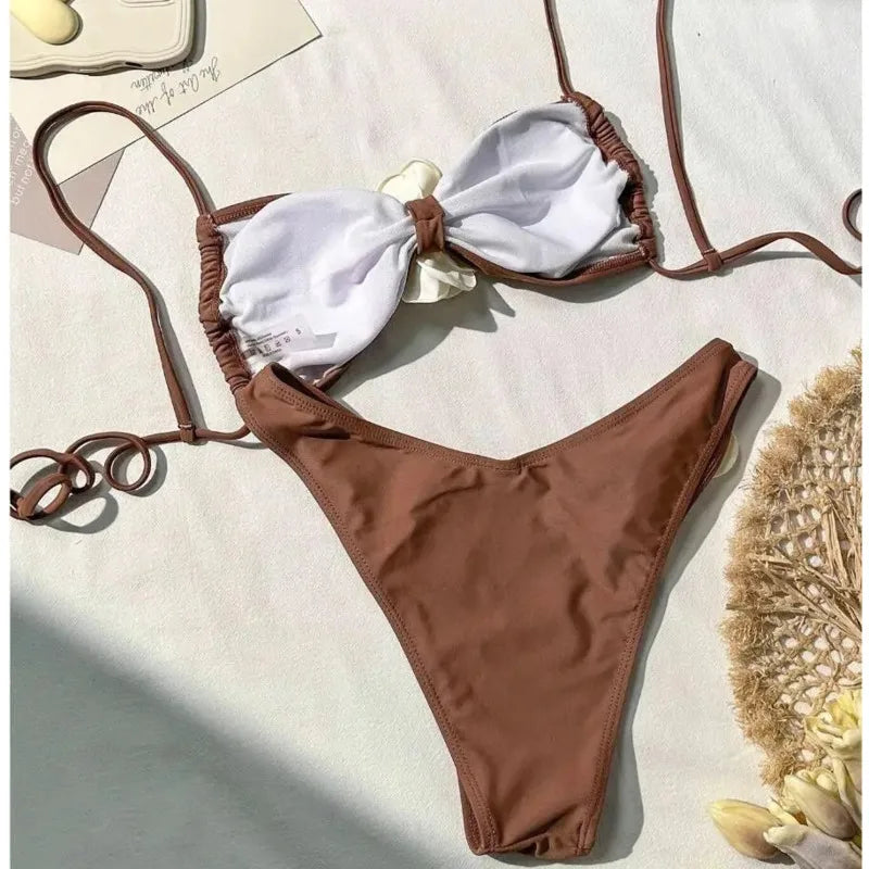 Dreiteiliger Damen-Bikini aus PU-Material im brasilianischen Stil – ideal für Strand und Pool