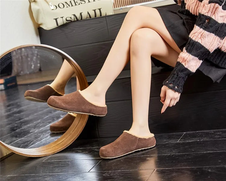 AIYUQI Hausschuhe Weiblichen Echten Leder 2024 Neue Slip-on Winter Hausschuhe Damen Casual Fleece Trend Hausschuhe Schuhe Frauen