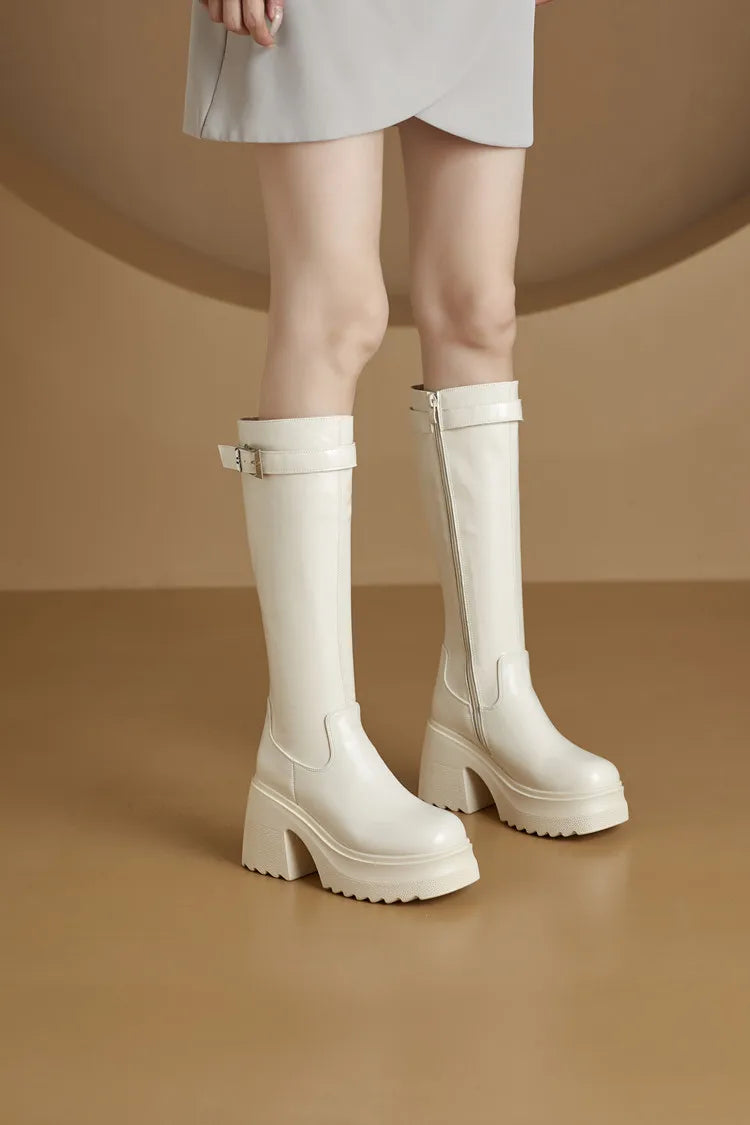 Damen Lange Stiefel im modischen Stil mit 10 cm hoher Plattform