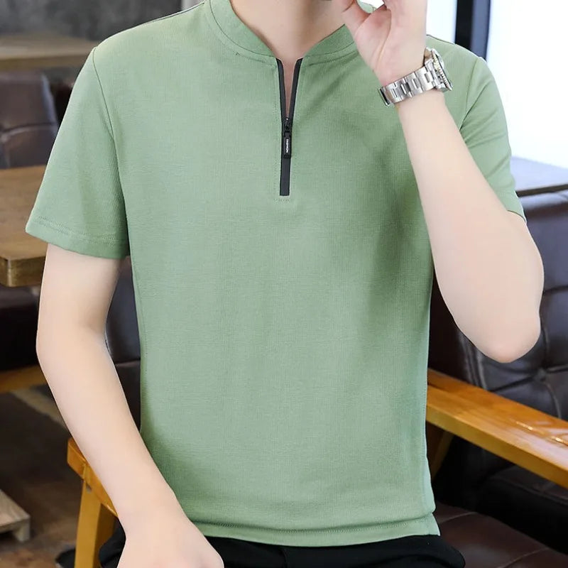 Herren T-Shirt mit halbem Reißverschluss im lässigen Baseball-Kragen-Stil