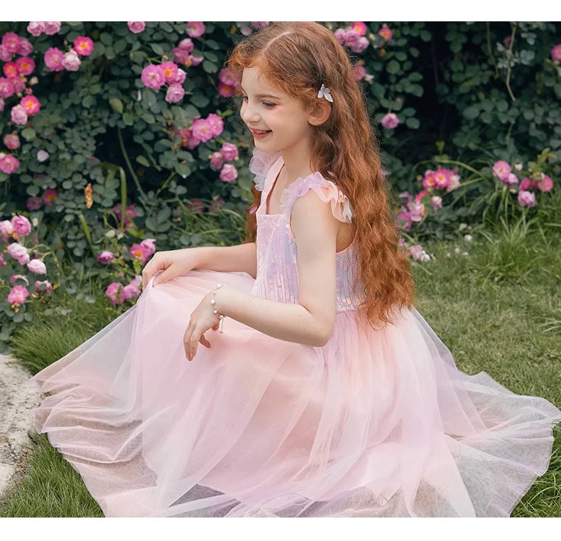 Sommerkleid für Mädchen in Farbverlauf Pink, festlich für Geburtstag oder Hochzeit, Größen 110-170 cm, Alter 3-14 Jahre